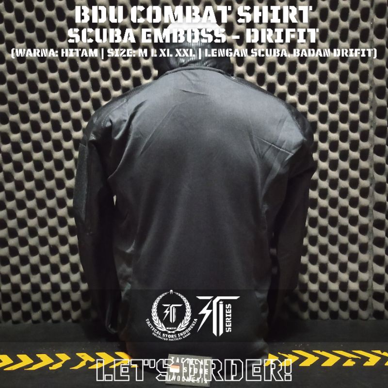 BDU Tactical Scuba Emboss Hitam - BDU Combat Shirt Scuba Emboss Lengan Panjang
