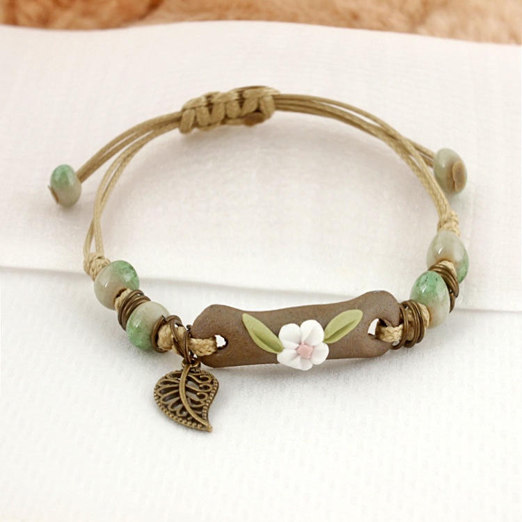 S177 Gelang Tangan Adjustable Daun Geometris Segar Kecil Sederhana