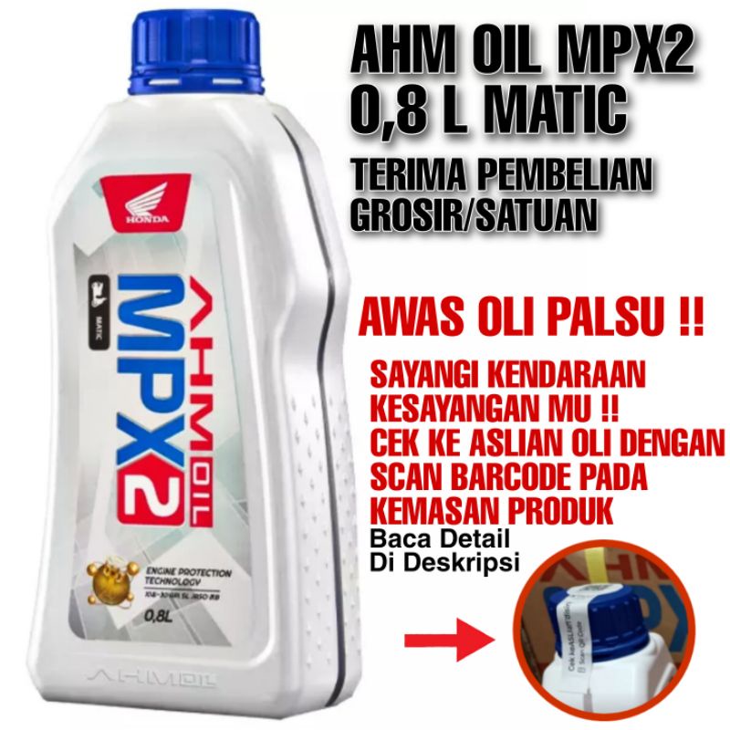 1 Dus 24 Pcs OLI MPX2 MATIC 0,8L ORIGINAL AHM OLI MOTOR HONDA MATIC BEAT VARIO SCOOPY SPACY DLL