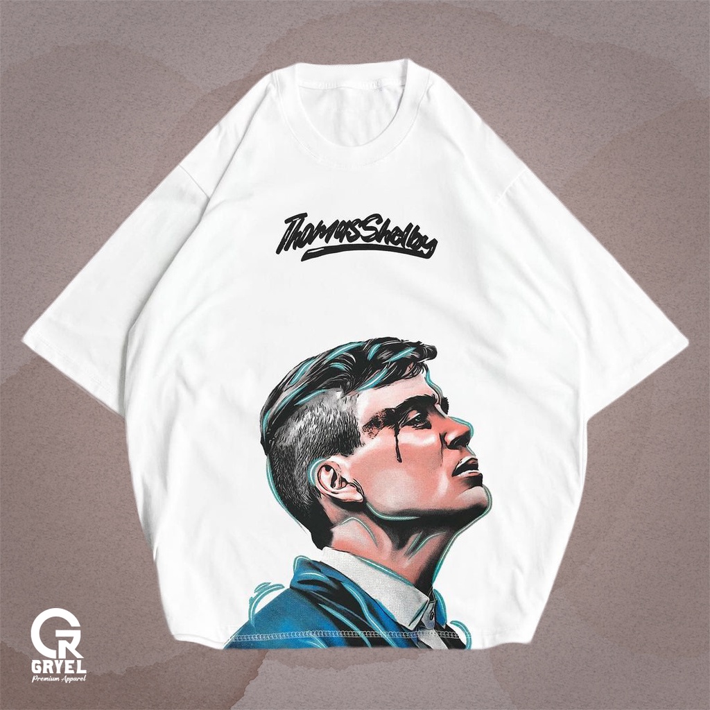 Gryel Apparel Kaos Oversize Putih Motif Thomas Shelby Terbaru Limited Edition Pria . Wanita
