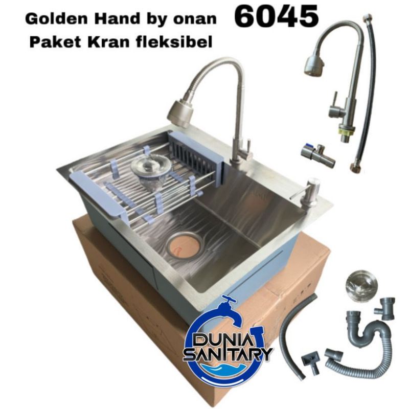 Bak cuci piring Stainless Sus 304 Exclusive GOLDEN HAND By Onan 60 cm 6045 TIRISAN TARIK