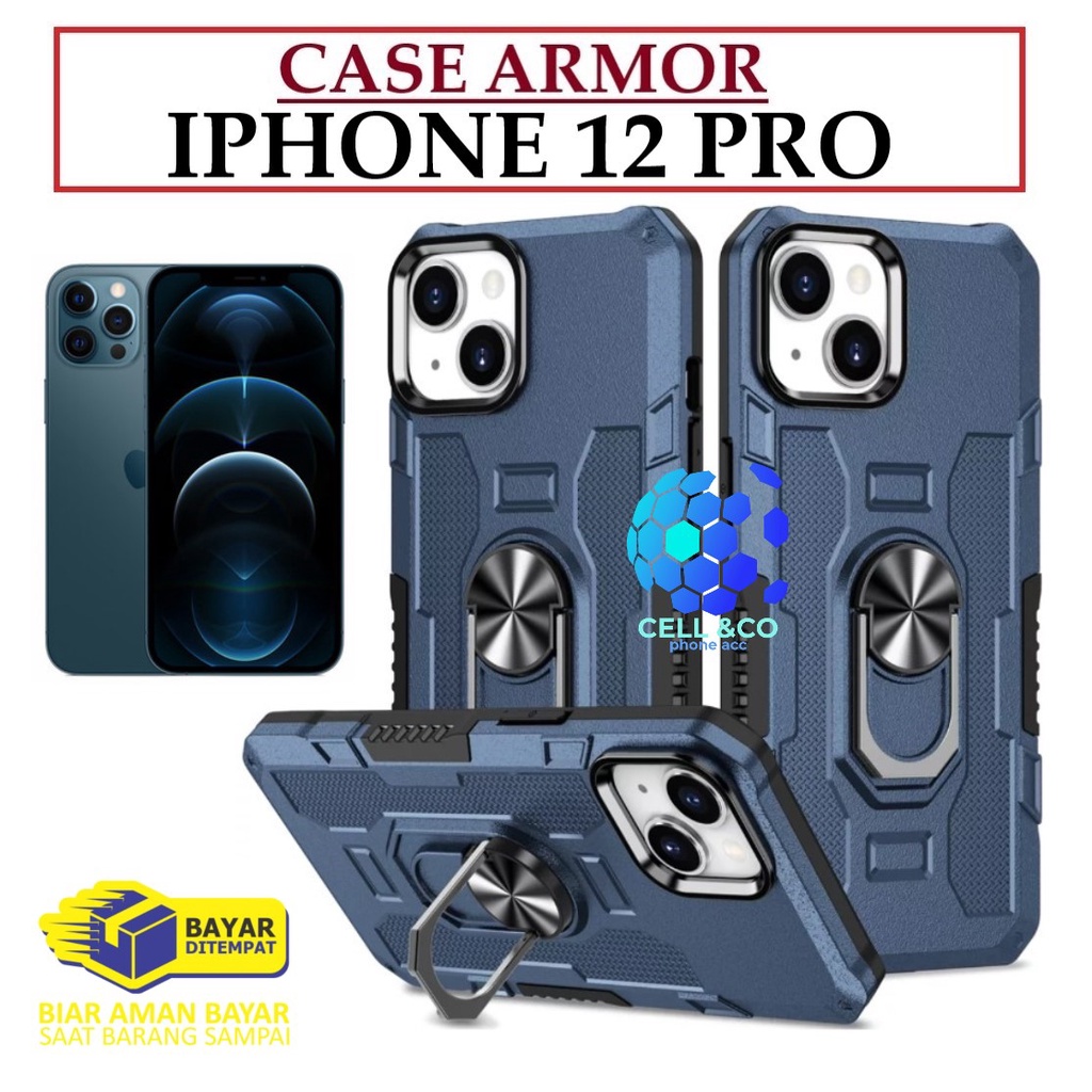 Case Armor IPHONE 12 PRO Iring Cincin Magnetic Kesing Hp Protect kamera Premium Hard Case Standing Robot Pelindung Kamera