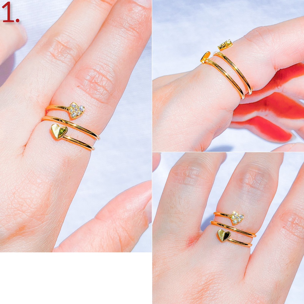 Cincin aesthetic anak dan dewasa emas asli kadar 700 70 16k mariposa love selisih 3 baris lilit bunga putar permata kupu kupu2