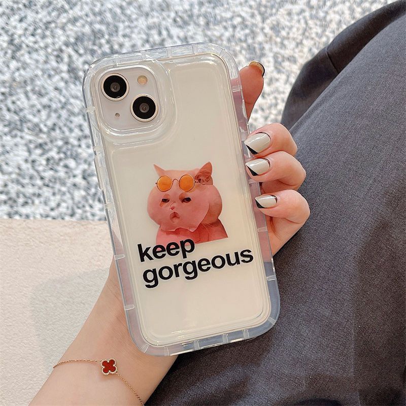 IPHONE Casing Ponsel Lembut Kucing Gemuk Kompatibel Untuk Iphone14 13 12 11 Pro XS Max X XR 78 6 6S Plus Casing Transparan Shockproof TPU Cover