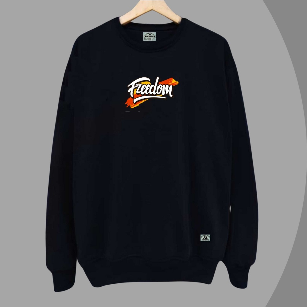 Sweater Crewneck Pria Hitam Oversize Aesthetic Sablon Grafity List Freedom Suiter Cowok Distro Original Mumble Authentic