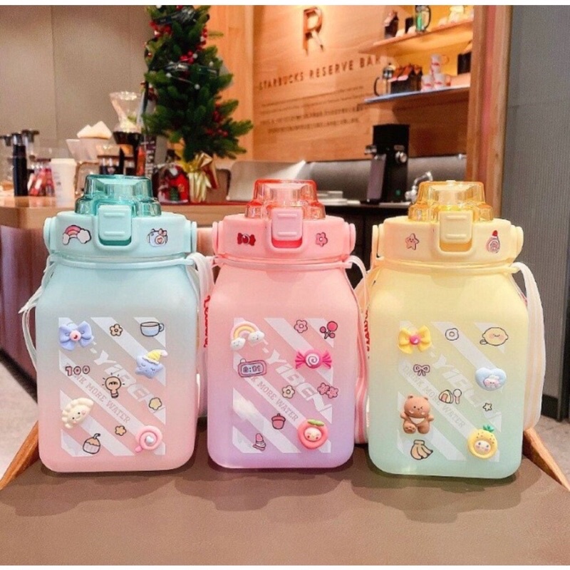 BOTOL AIR MINUM GEMOY BULAT / KOTAK VIRAL AUREL STIKER GRADASI 1.3 LITER PENGINGAT WAKTU BPA FREE