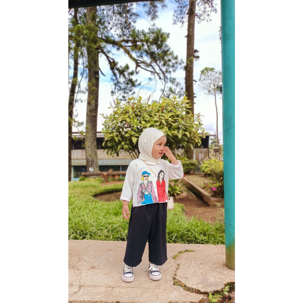 Zahra Setelan Anak Perempuan Oryza Crop Bahan Crinkle | Pakaian Anak Terlaris Umur 1 - 7 Tahun