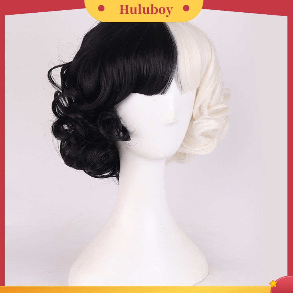 Wig Cosplay Model Gelombang Warna Hitam Putih Untuk Wanita