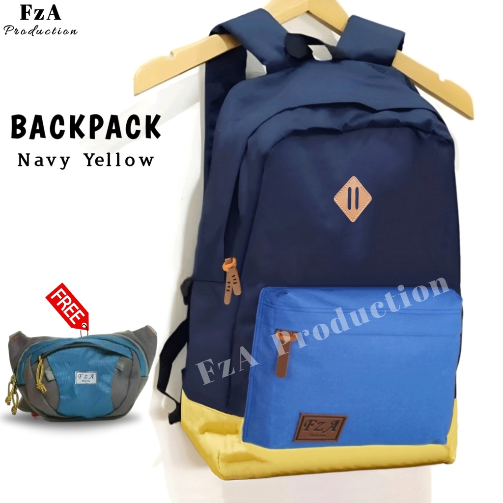 Tas Ransel Punggung Distro Casual Pria Wanita / Tas Ransel Laptop Original - FzA FREE Tas Slempang Waistbag