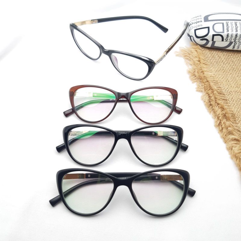 frame kacamata cat eye bahan plastik kaki besi wanita