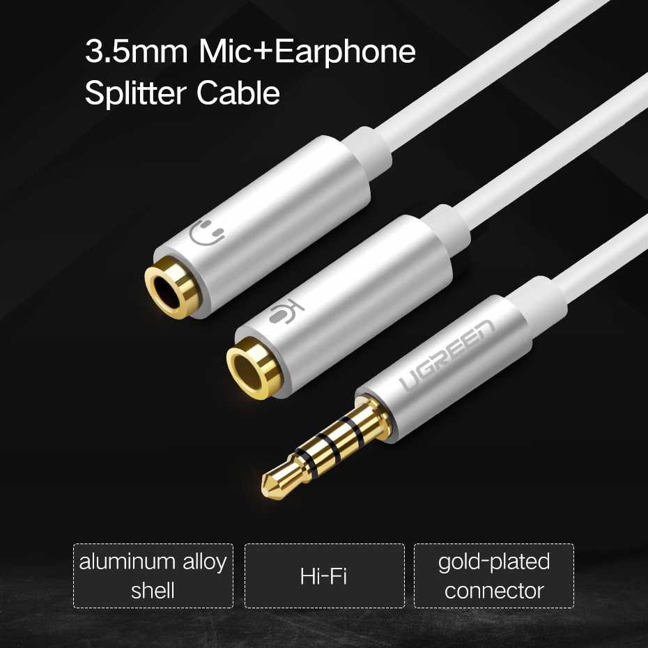 ( 100% BARANG ORI ) UGREEN Kabel Audio Splitter 3.5mm 2 Port Earphone Microphone - 30619