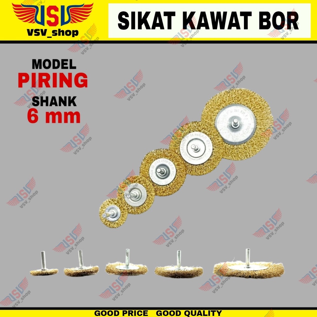 Mata Bor Sikat Kawat Piring Gagang 6mm Mesin Bor Penghilang Karat 38/50/65/75/100mm