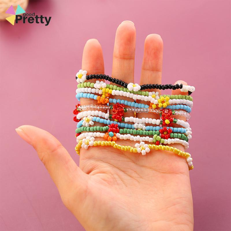 Anyaman gelang kaki manik-manik beras warna-warni Gaya pantai Bohemian daisy gelang kaki wanita - PD