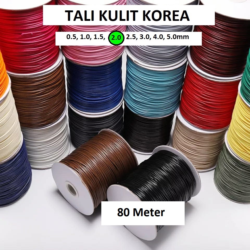 Tali Korea Wax Cord/Tali Kulit Korea/Tali Gelang Glossy Korea Untuk DIY uk 2mm Harga/80 Meter