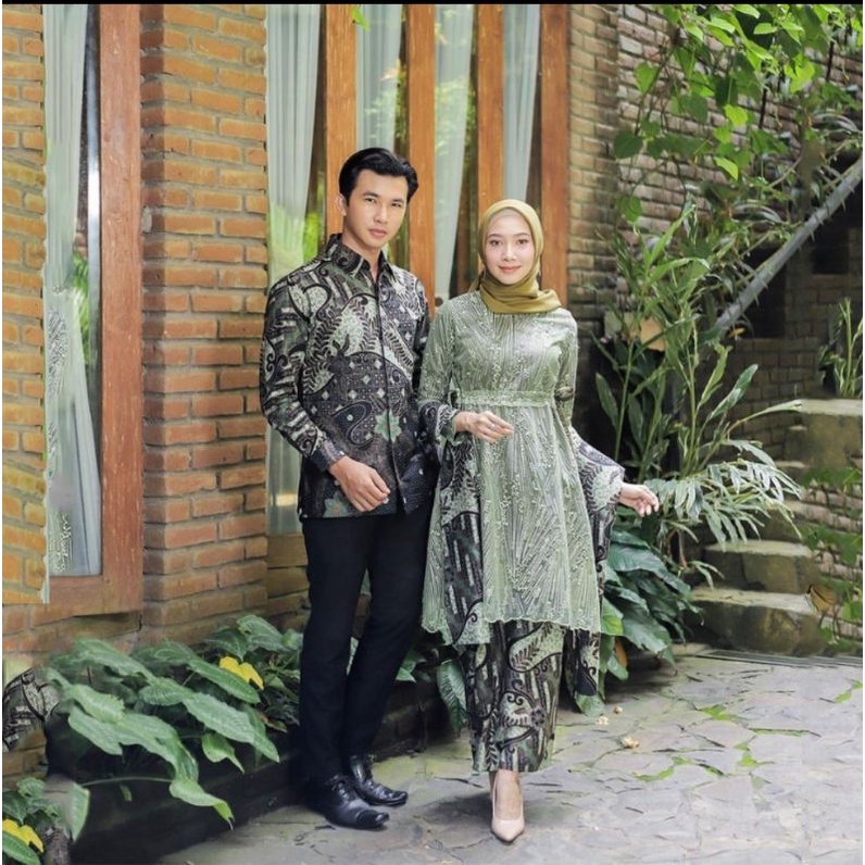 BATIK EXPRESS- BAJU COUPLE BATIK TIFFANY - KEBAYA MODERN REMAJA KEKINIAN - KEBAYA LAMARAN - BATIK COUPLE TULLE LENGAN PANJANG - SET KEBAYA KONDANGAN SONYA