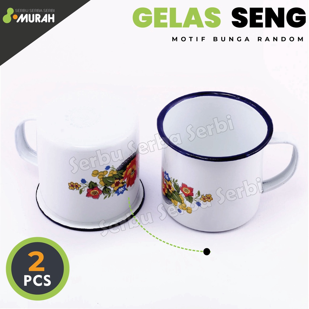 LEBIH HEMAT - SET 2 Cangkir Seng Bunga - Cangkir Seng Polos - Gelas Jadul / Gelas Kuno - Termurah Te