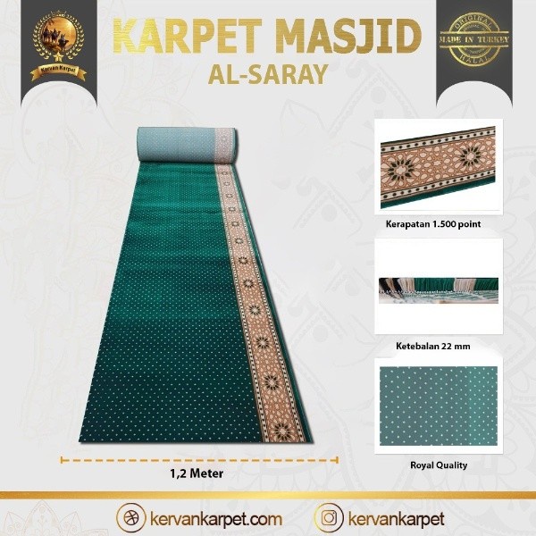 {FamilyStore} KARPET MASJID METERAN/SAJADAH ROLL TURKI GIZEM AL-SARAY HIJAU/MERAH - HIJAU 1 Diskon