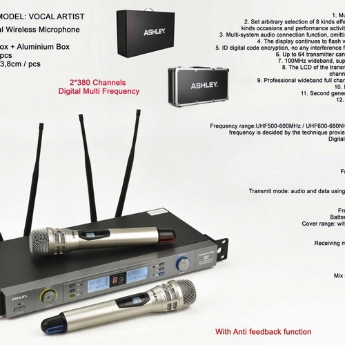 Mic Wireless Ashley Vocal Artist, Mic Wireless Ashley Vocal Artist Original UHF