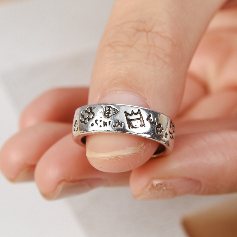 Kartun Elegan Pangeran Bunga Pola Graffiti Jari Cincin Sederhana Pesta Rings Desain Niche Unik Hadiah Yang Indah Pria Vintage Adjustable Terbuka Cincin Wanita Perhiasan Fashion Lucu
