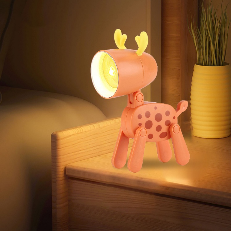 Mini Night Light Cute Tutul Rusa Lampu Meja Lipat/Kancing Baterai Power Supply Book Light Dekorasi Kamar Anak