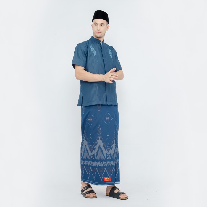 Sarung ATLAS Premium 750 Kembang Dobby Biru Dongker