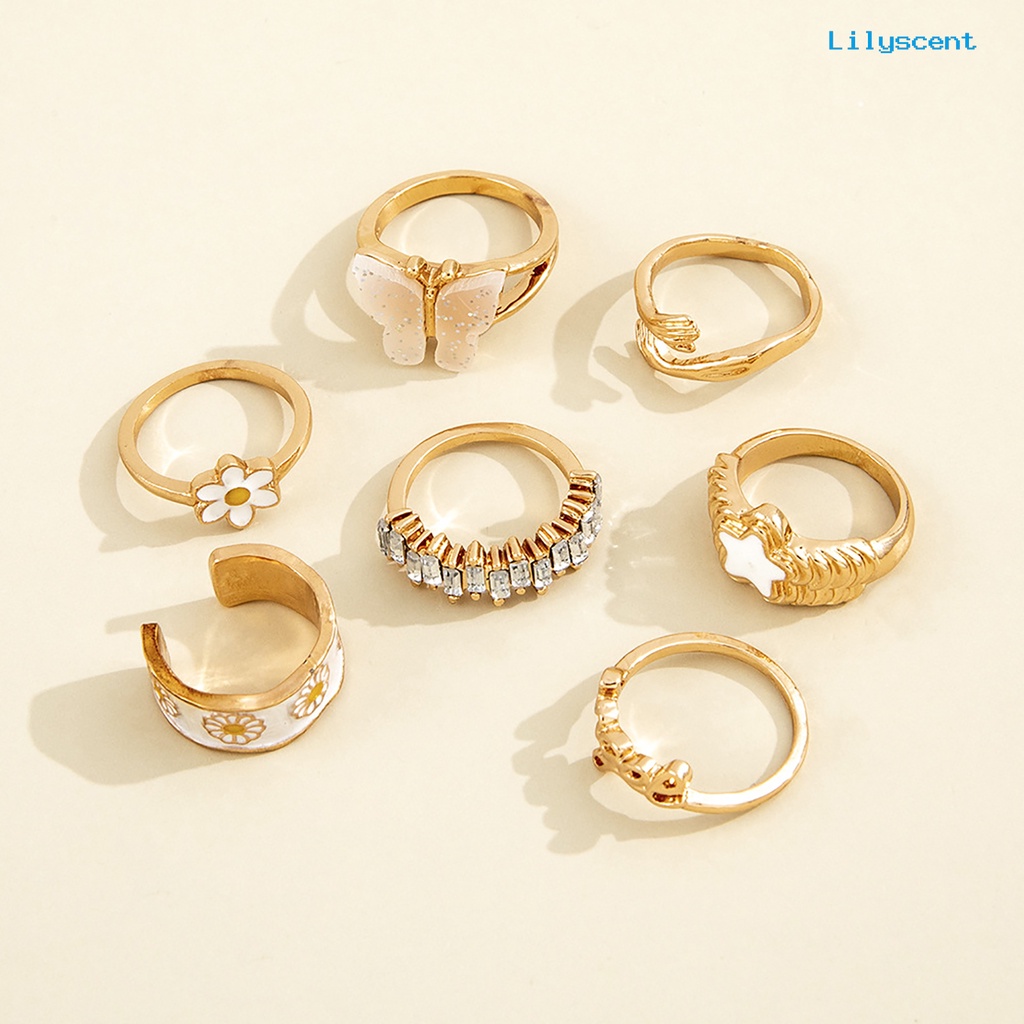 [LS]7 Pcs Cincin Knuckle Kupu-Kupu Gothic Wanita Indah Stackable Finger Rings Perhiasan Hadiah