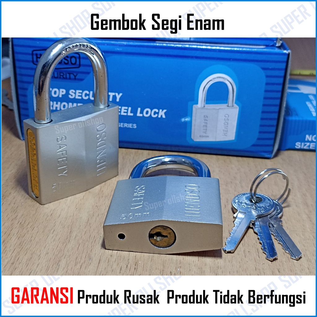 Gembok Anti Rust / Gembok Anti Maling / Gembok Anti Karat / Gembok Anti Cut / Gembok Pagar Gudang Segi Enam 50 MM 60 MM