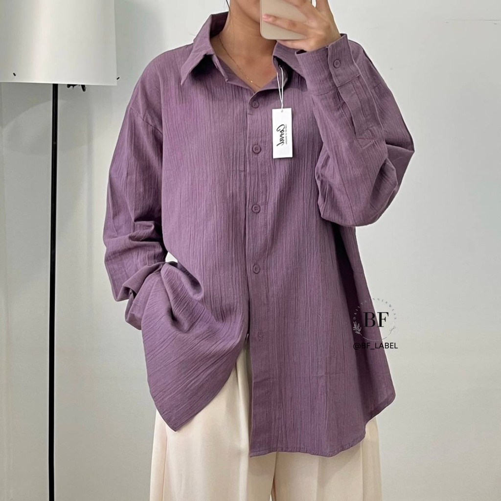 Suki Shirt 2022 | Kemeja Crinkle Basic Oversize Atasan Wanita by bf_label