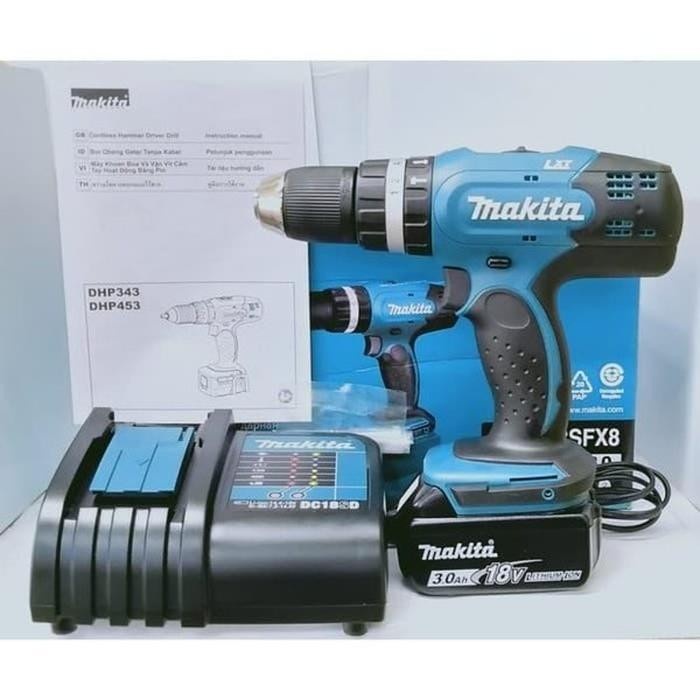 Makita DHP453SFX8 Mesin Bor Codless Makita Hammer Driver Drill 13mm