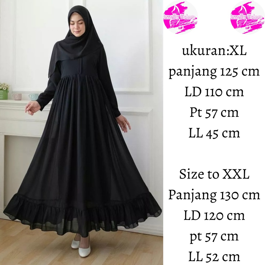 Gaun Amelia Busana Wanita muslimah Gamis Polos Model Midi Dress Muslim Fashion Wanita Kekinian yg lagi viral