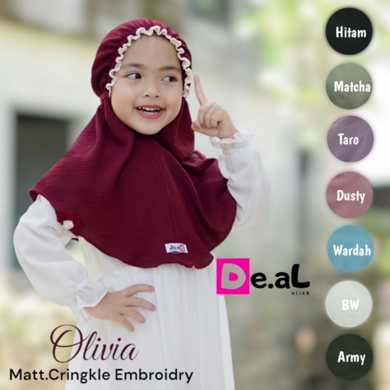 (De.al Hijab) OLIVIA •jilbab instan anak cey airflow embroidry•jilbab anak tali kerut renda