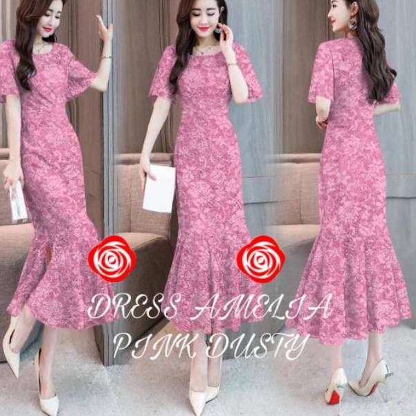 Murah DRES AMELIA JUMBO/DRESS AMELIA/ungu lilac/DRESS MERMAID BRUKAT DUYUNG DRESS BRUKAT PESTA DRESS