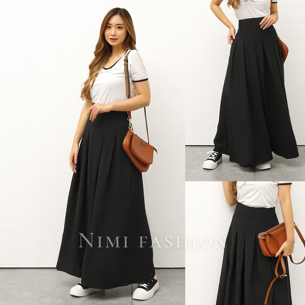 NIMI - Sara Skirt Rok Panjang Wanita Rok Hitam Panjang Wanita Pleats