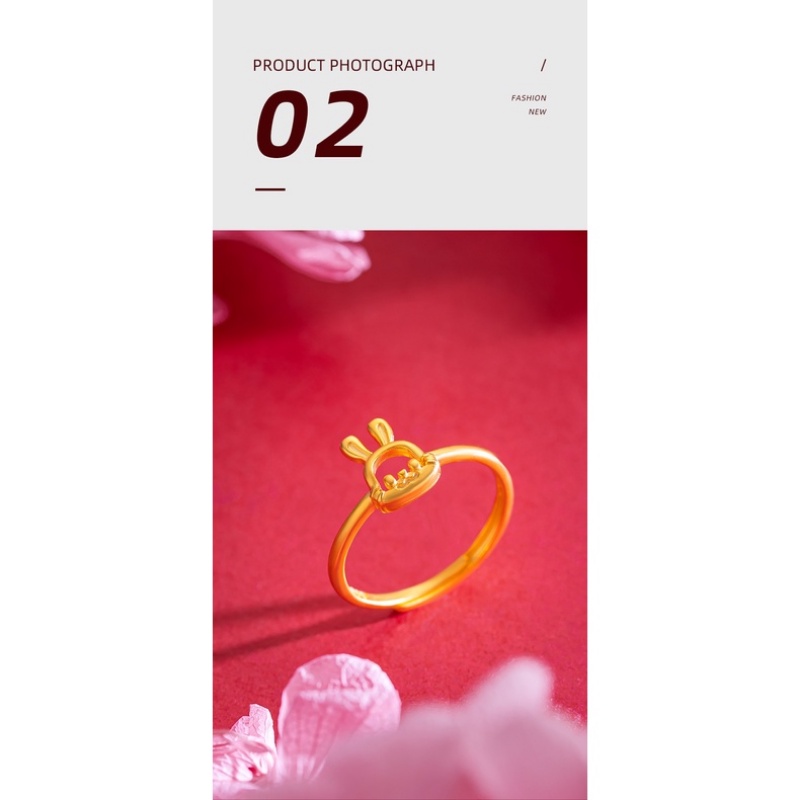 Goldkingdom Perhiasan Fashion Emas Asli Kadar 375 Bangkok Aksesoris Ready Stock Lembut Manis Adik Kelinci Anak Cincin Segar Dan Indah Berongga Zodiak Kelinci Cincin