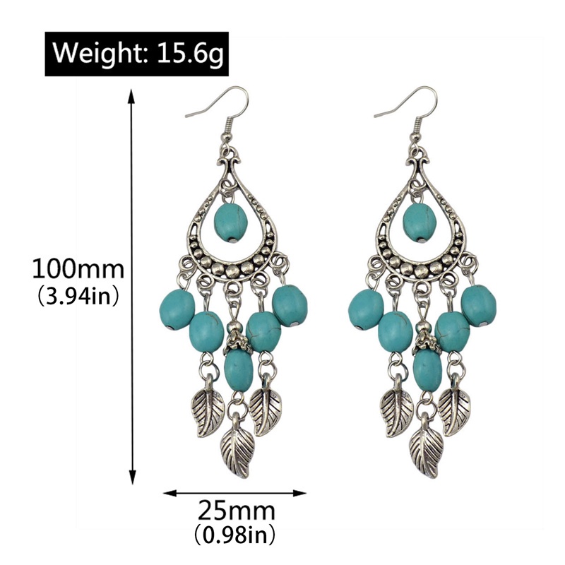 Vintage Geometris Bohemia Anting Wanita Daun Pirus Stud Earrings Perhiasan Aksesoris Hadiah