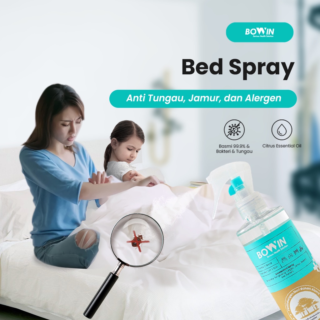 Bowin Bed &amp; Linen Spray 100% Organic Anti Tungau | Anti Bakteri, Kuman &amp; Virus | Essential Oil Aroma Therapy