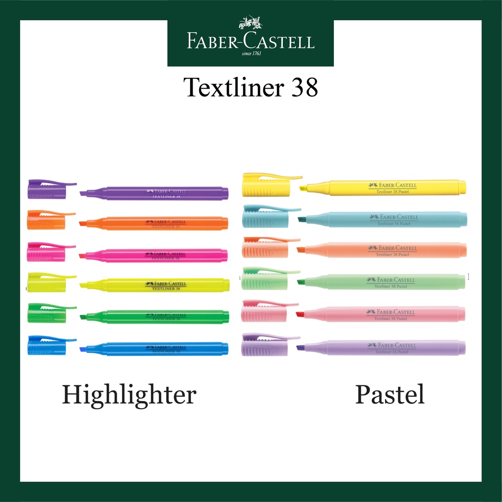 

Textliner Faber Castell 38 / Highlighter / Fluorescent dan Pastel / 12 Warna