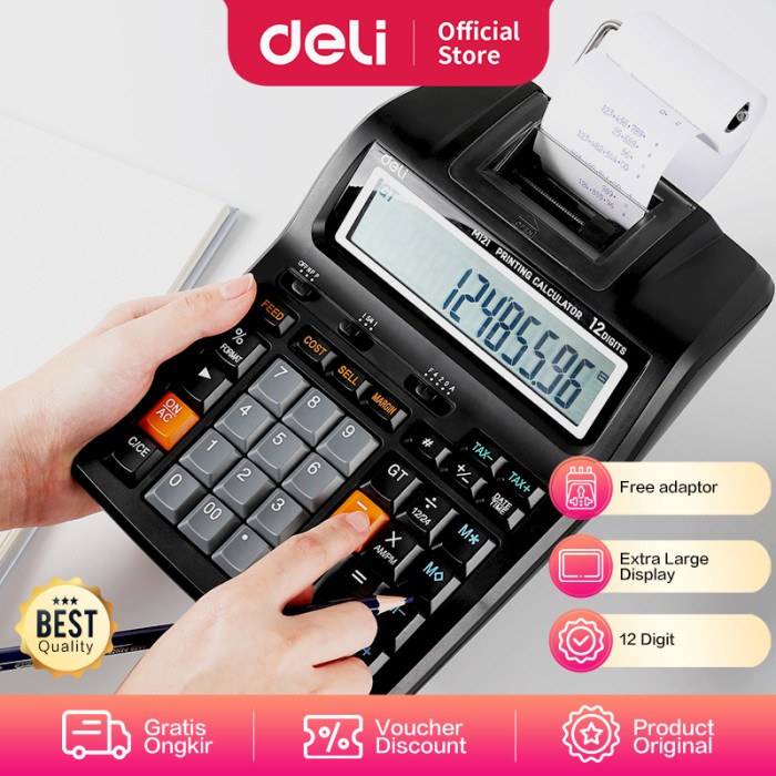 

CUCI GUDANG Deli Printing Calculator Kalkulator Cetak Struk Garansi 3Thn EM121-EU