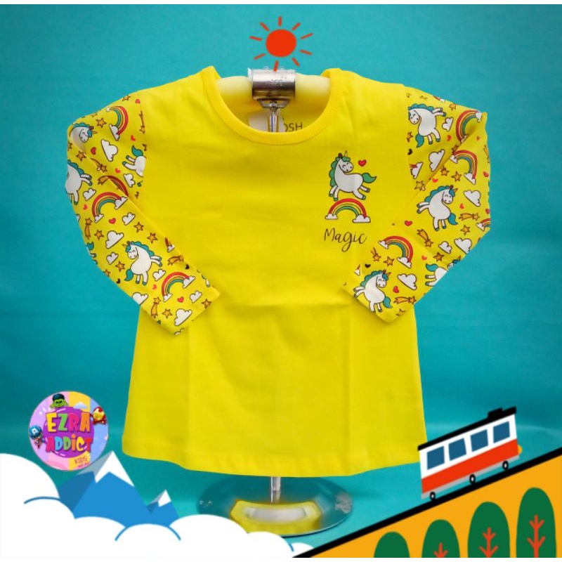 TERMURAH - Umur 4 5 6 7 8 9 10 11 12 13 tahun - Oshkosh Longsleves Tshirt Girls - Unicorn Kuning - B