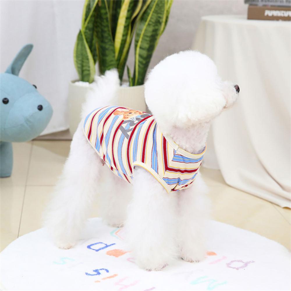 Timekey Kartun Beruang Anjing Kucing Pakaian Pakaian Hewan Peliharaan Anjing Kostum Kecil French Bulldog Print Bergaris Lucu Rompi S-XXL Q8X4