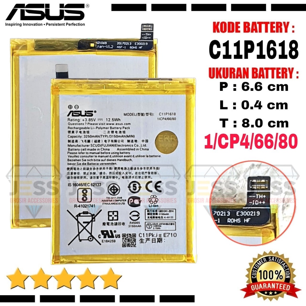 Baterai Battery Original ASUS C11P1612 For Tipe HP Zenfone 4 Edisi 4G Dual Sim , Z01KD , Z01KDA , ZE554KL &amp; Zenfone 5Q , 5Q Lite , ZC600KL , X017D , X017DA