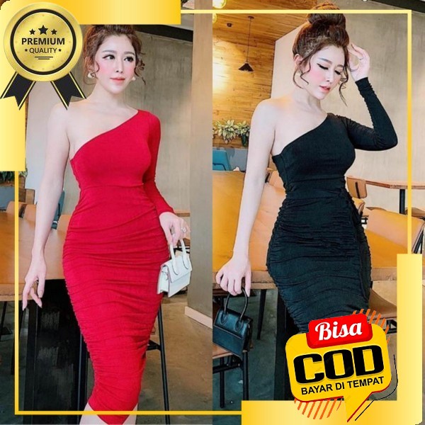 Dress Merah Scuba Dress Scuba Premium Dress Natal Scuba Kombinasi Brukat Import 2389-6 Dres Natal Ko