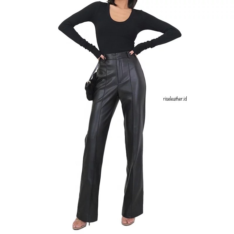 Celana kulit wanita / pants leather stripped mode stretchy by Rise's