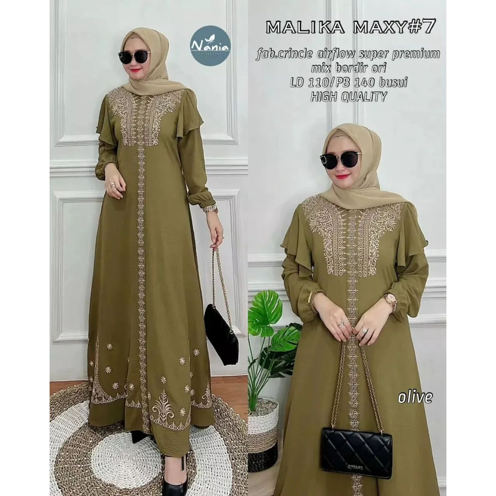 MALIKA MAXY GAMIS CRINKLE AIRFLOW PREMIUM DRESS WANITA TERBARU 2023 GAMIS WANITA BAHAN CRINGKLE APLIKASI BORDIR MEWAH