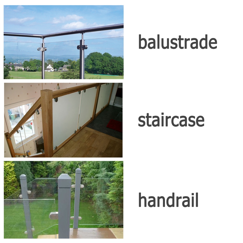 【Stainless Steel】Glass Shelf Clamp Bracket/Penjepit Kaca/Glass Clips Adjustable Wall Mounted/Jepit Kaca Untuk Railing Tangga