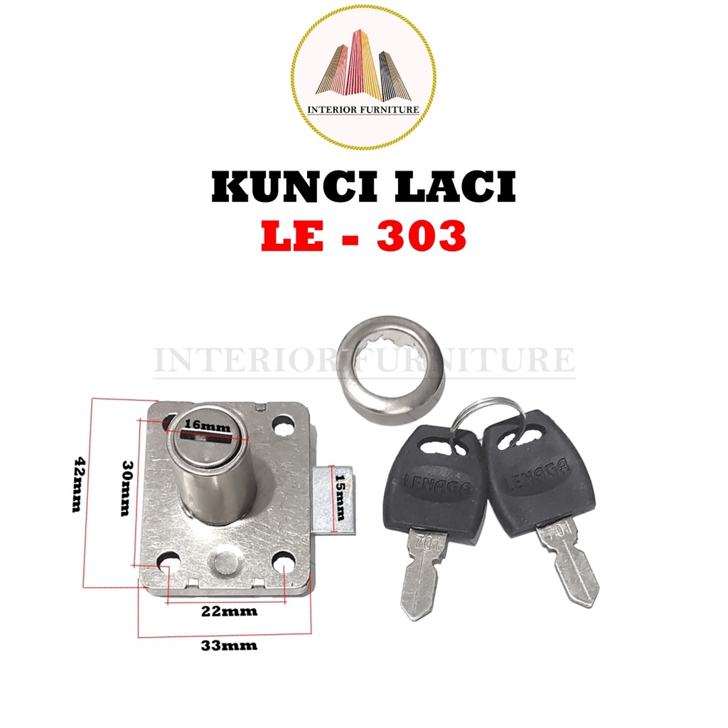 Kunci Laci Lemari Drawer Lock LE - 303 16mm Lenaga Huben Kunci Laci murah