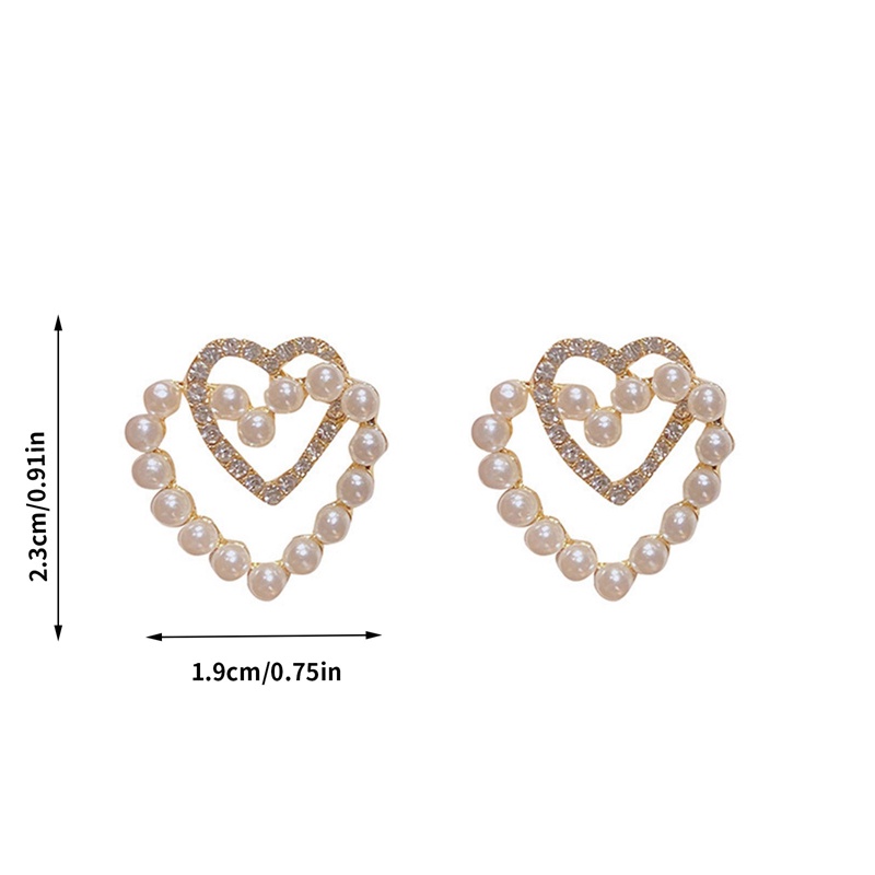 Baru Manis Berlian Imitasi Mutiara Double Heart Stud Earrings Untuk Wanita Gadis Fashion Lucu Perhiasan Pesta Korea Cinta Anting Hadiah