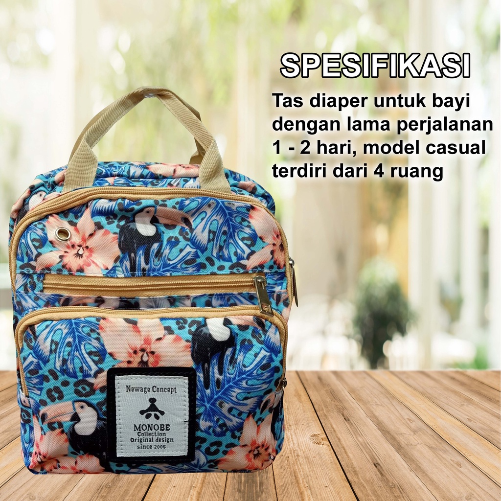 MOJI - Tas Ransel Diaper Bag MONOBE / Tas Perlengkapan Bayi / Tas Popok Pampers / Tas Multifungsi Ukuran 10 Inch