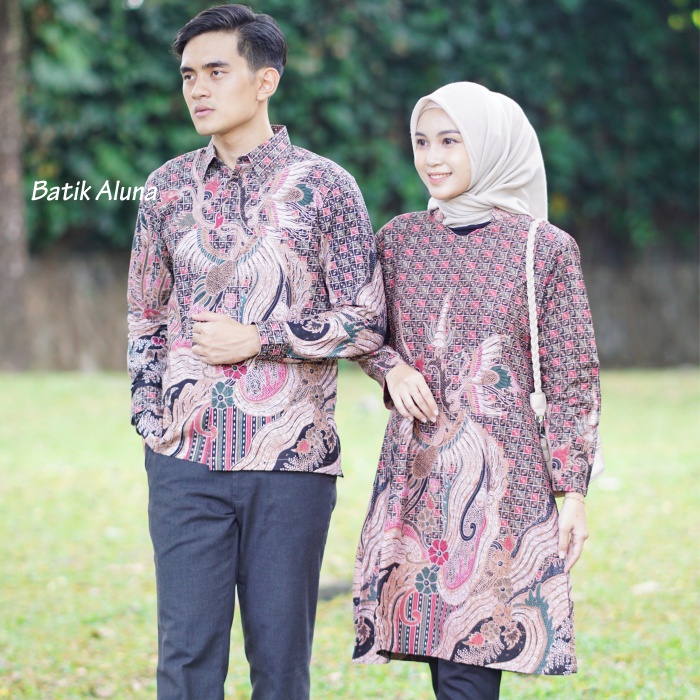 Baju Batik Tunik Couple Modern Pasangan Untuk Kondangan Batik Premium BY FASHION BATIK ALUNA