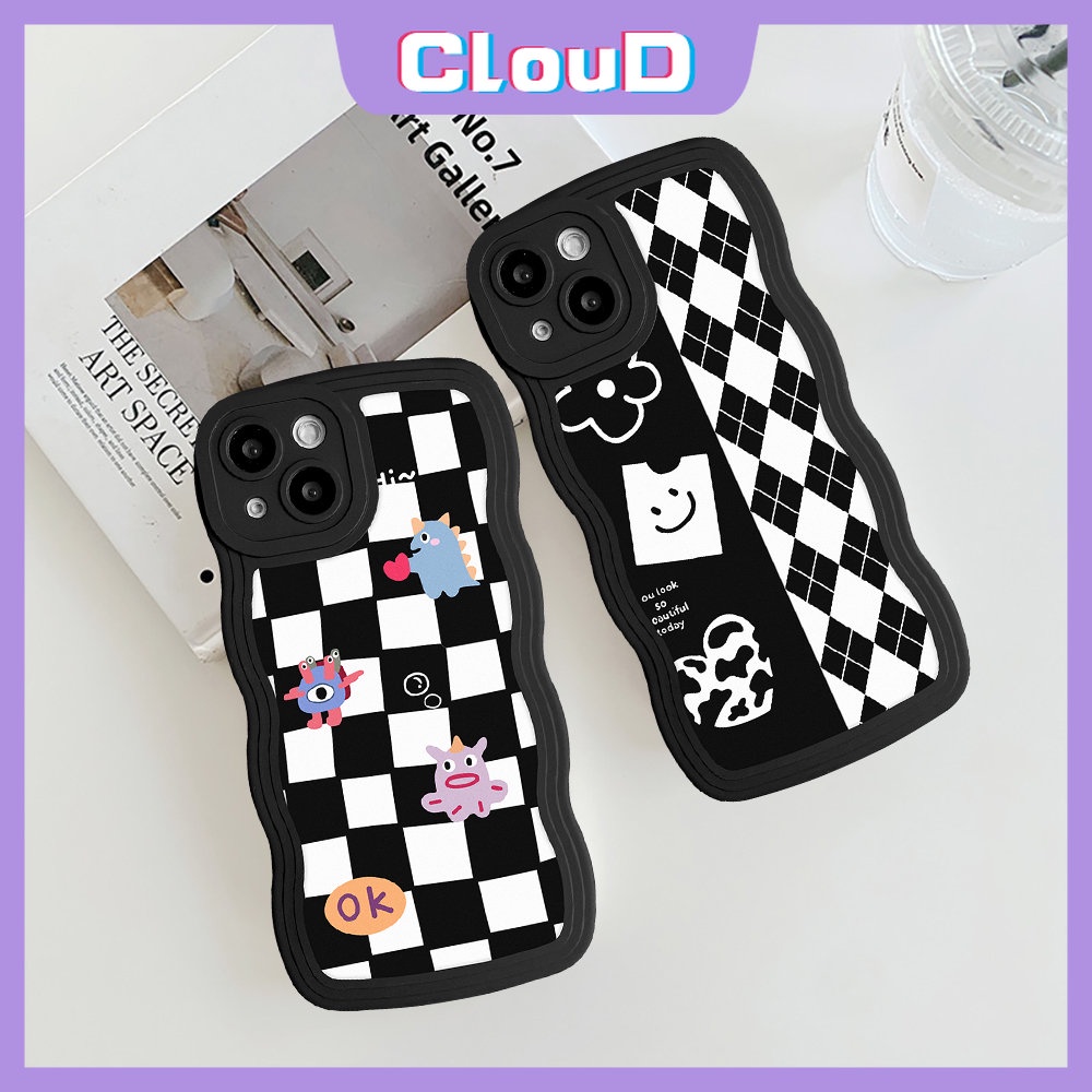 IPHONE Casing Monster Kecil Kartun Lucu Kompatibel Untuk Iphone11 13 12 14 Pro Max7 8 Plus X XS Max 6s 6 14 Plus XR SE 2020 Grid Berlian Bergelombang Tepi Kisi Lembut Tpu Cover